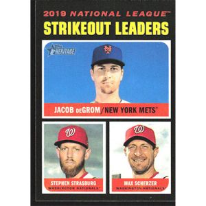 2020 Topps Heritage #72 J. deGrom/S. Strasburg/M. Scherzer League Leaders