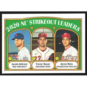 2021 Topps Heritage #95 J. deGrom/T. Bauer/A. Nola League Leaders