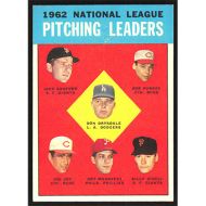 1963 Topps #7 D. Drysdale/J. Sanford/B. Purkey/J. Jay/A. Mahaffey/B. O'Dell League Leaders