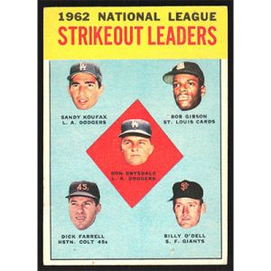 1963 Topps #9 D. Drysdale/S. Koufax/B. Gibson/D. Farrell/B. O'Dell League Leaders