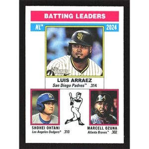 2025 Topps Heritage #191 L. Arraez/S. Ohtani/M. Ozuna League Leaders