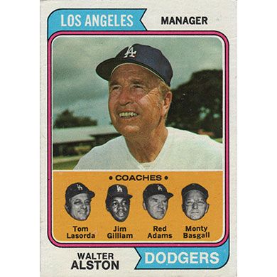 1974 Topps #144 W. Alston/T. Lasorda/J. Gilliam/R. Adams/M. Basgall