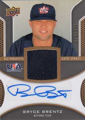 2009 Upper Deck Signature Stars USA Star Prospects #USA-BB Bryce Brentz Jersey Relic Autograph 