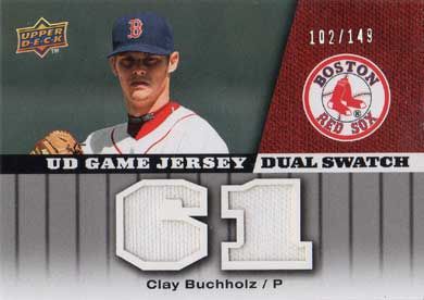 2009 Upper Deck Game Jersey Dual Swatch #GJ-CL Clay Buchholz Jersey Relics 