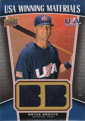 2009 Upper Deck Signature Stars USA Winning Materials #UWM-25 Bryce Brentz Dual Jersey Relics 