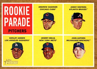 2011 Topps Heritage #495 A. Cashner/J. Venters/K. Jansen/J. Mejia/J. Axford Rookie Parade SP