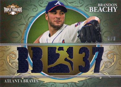 2013 Topps Triple Threads Relics Gold #TTR-BBE3 Brandon Beachy Relics 