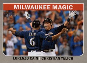 2019 Topps Heritage Combo Cards #CC-10 L. Cain/C. Yelich Milwaukee Magic